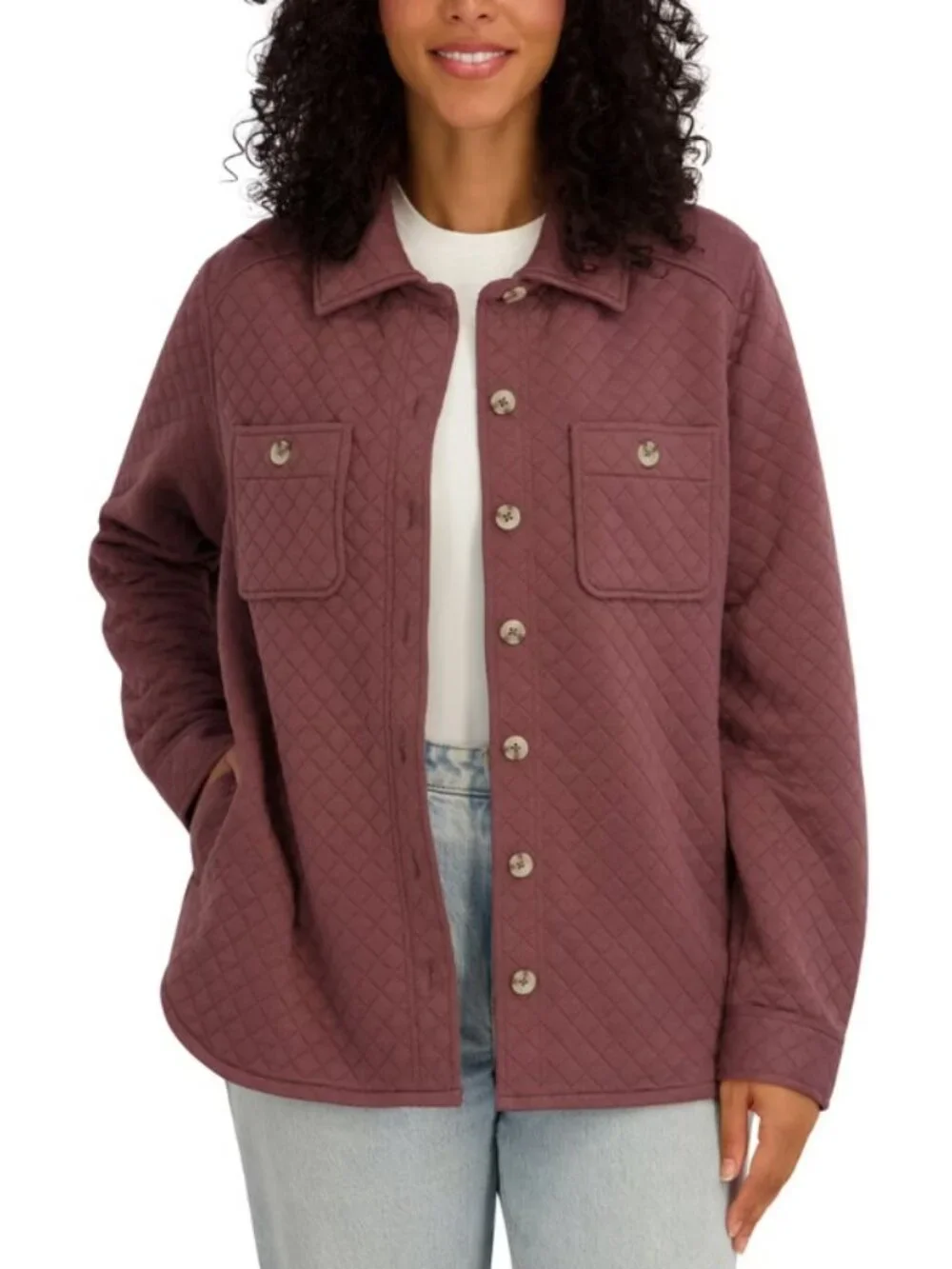 NWT SAGE Women's Quilted Shirt Jacket, Pink (Mauve)